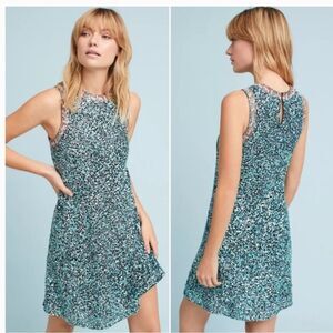 ⭐️ANTHROPOLOGIE VARUN BAHL teal sequin embellished embroidered astronomy dress